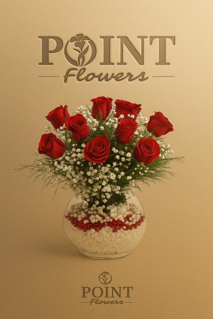 Buca Çiçekçi Cam Fanusta 9 Dal Kırmızı Güller ARJ0088