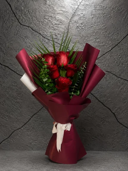 5 Dal İthal Kırmızı Gül Buketi-Buca Çiçekçi- Point Flowers BKT0001