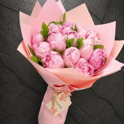 15 Dal Pembe Şakayık Buketi. Buca Çiçekçi.BKT0036