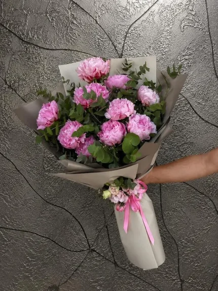 10 Dal Pembe Şakayık Buketi. Buca Çiçekçi. BKT0048