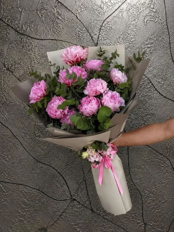 Buca-Cicekci-I-Izmir-Cicekci-BKT0048 10 Dal Pembe Şakayık Buketi. Buca Çiçekçi. BKT0048