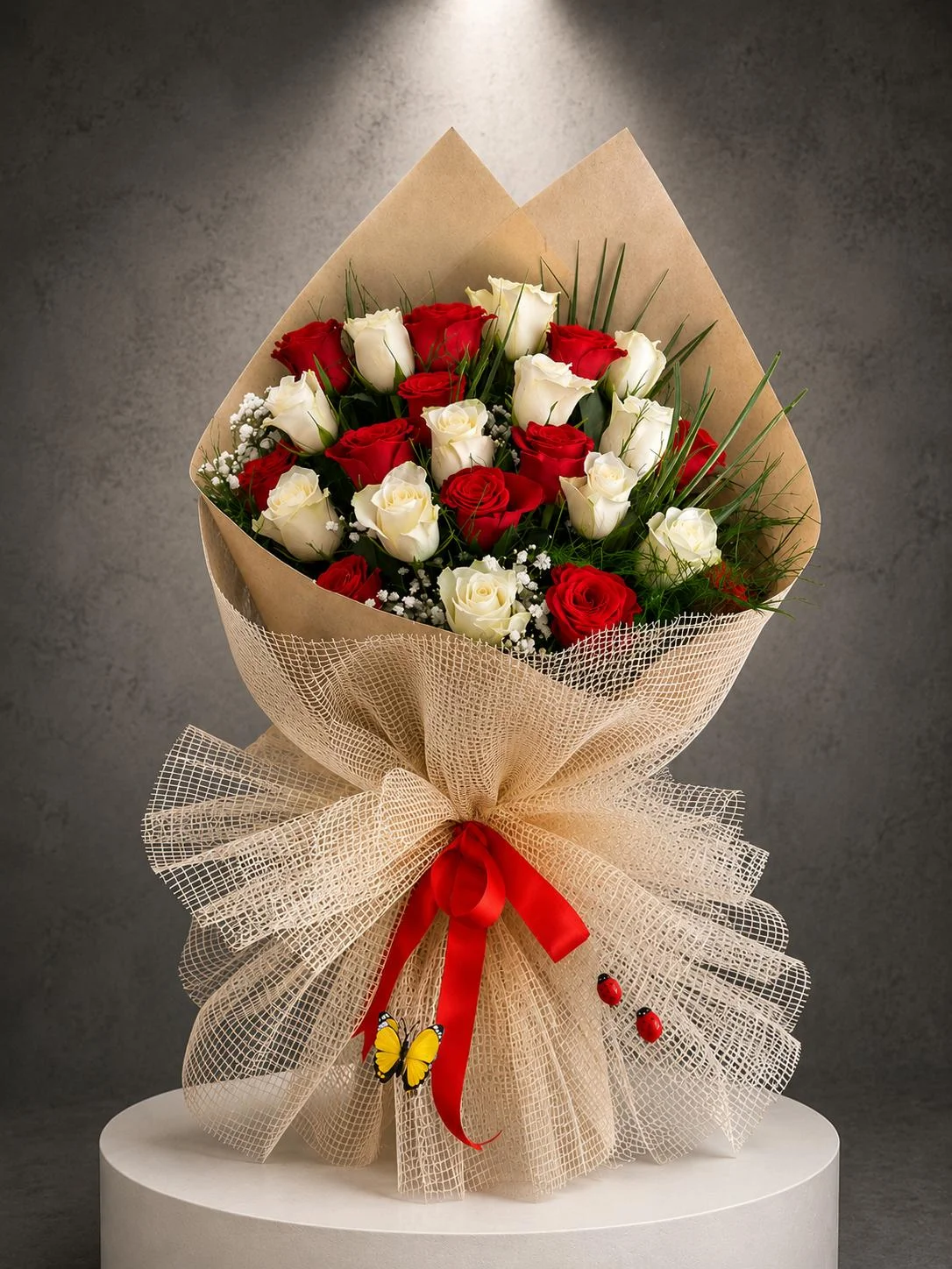 Buca-Cicekci-I-Izmir-Cicekci-BKT0078 Kırmızı Beyaz Gül Buketi. Buca Çiçekçi. BKT0078