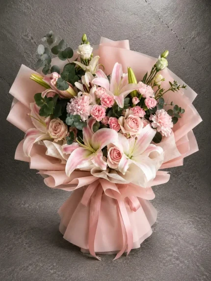Premium Soft Pembe Buket. Buca Çiçekçi. BKT0095