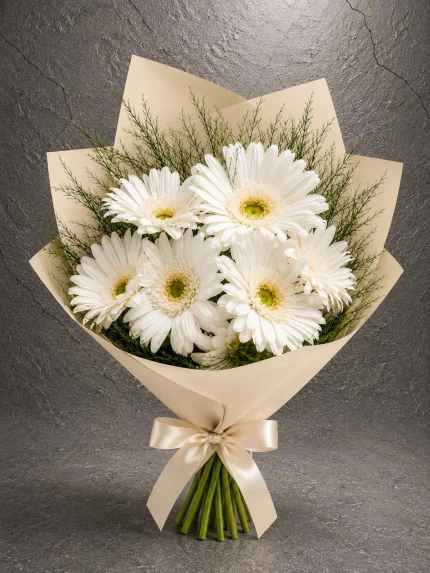 Beyaz Gerbera Buketi. Buca Çiçekçi. BKT0101