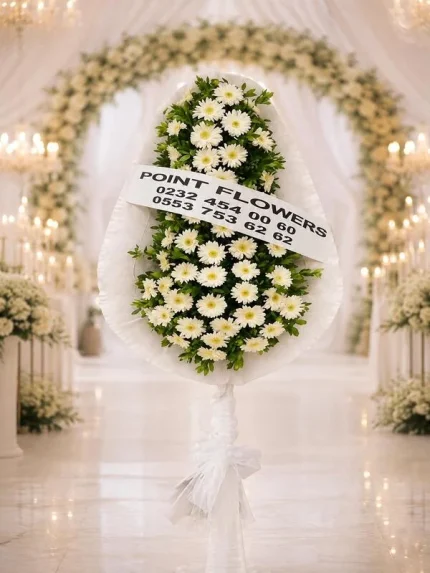Beyaz Gerbera Çelenk. Buca Çiçekçi. CLK0020