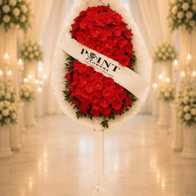 YAPAY Kırmızı Gerbera Çelenk. Buca Çiçekçi. CLK0050