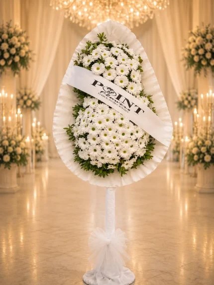 YAPAY Beyaz Gerbera Çelenk. Buca Çiçekçi. CLK0052