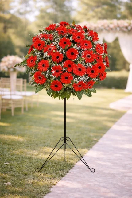Ferforje Kırmızı Gerbera Çelenk. Buca Çiçekçi. CLK0062