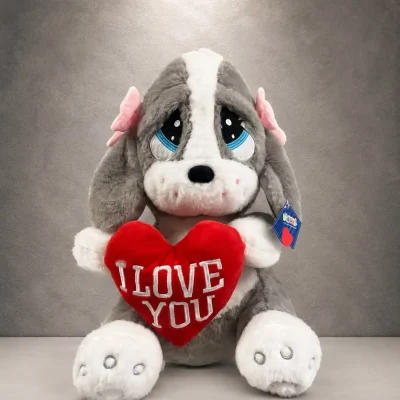 40 cm I Love You Kalpli Peluş Köpek, kırmızı kalpli yumuşak peluş oyuncak | Point Flowers Buca Çiçekçi