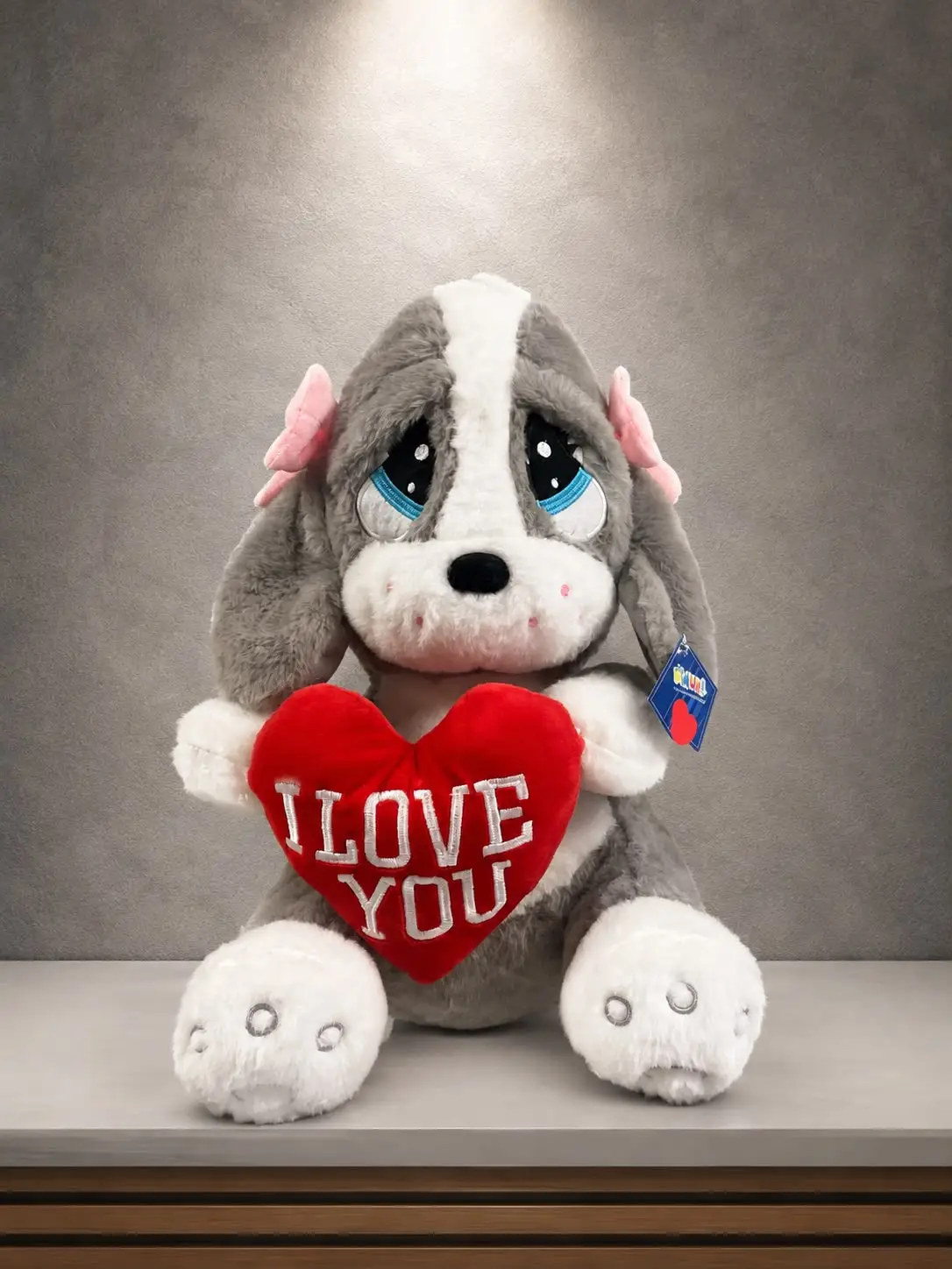 I Love You Kalpli Peluş Köpek 40 cm | PLS0002 40 cm I Love You Kalpli Peluş Köpek, kırmızı kalpli yumuşak peluş oyuncak | Point Flowers Buca Çiçekçi