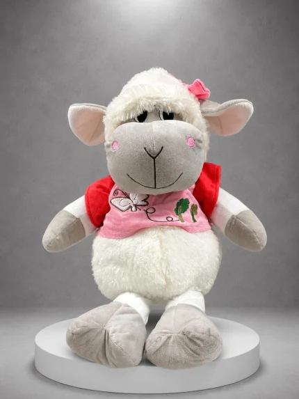 Sevimli Kuzu Peluş Oyuncak 35 cm PLS0020 beyaz ve pembe premium peluş oyuncak
